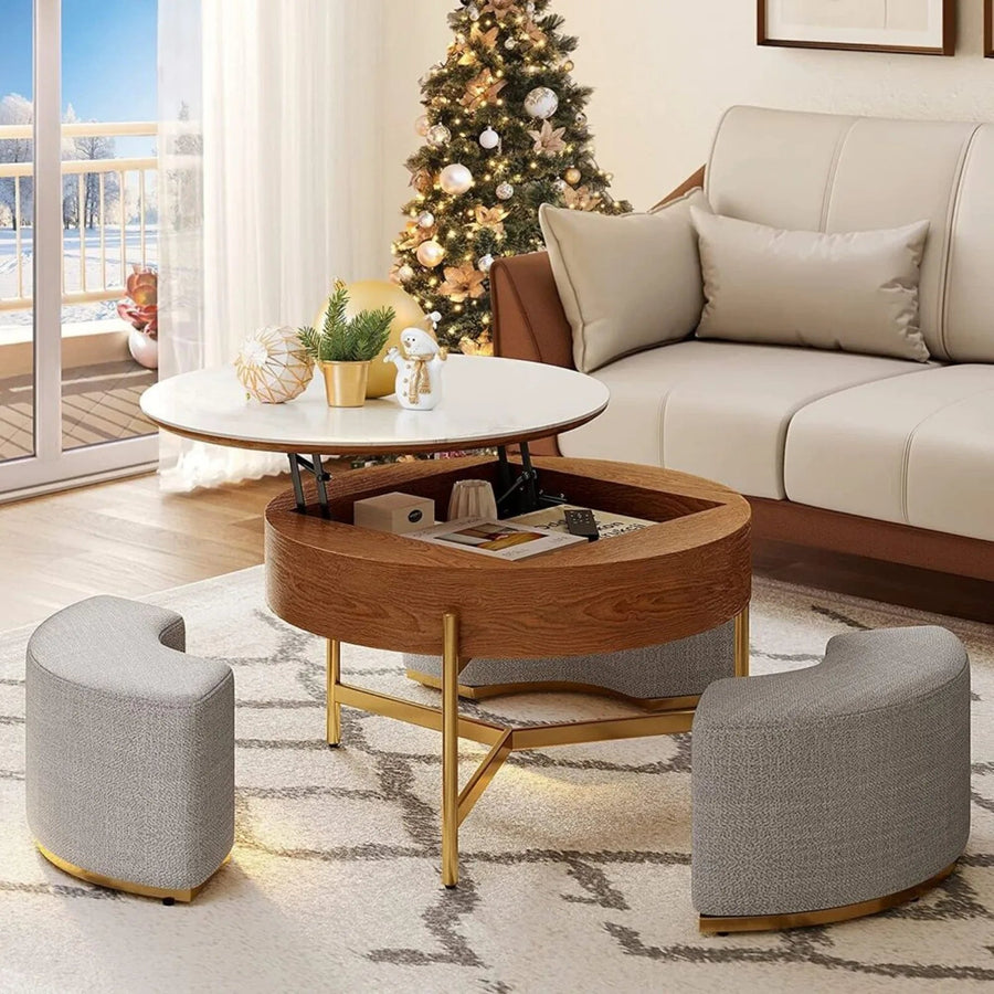 Ottoman Seating Liftable Wooden Coffee Table Set - Image 6