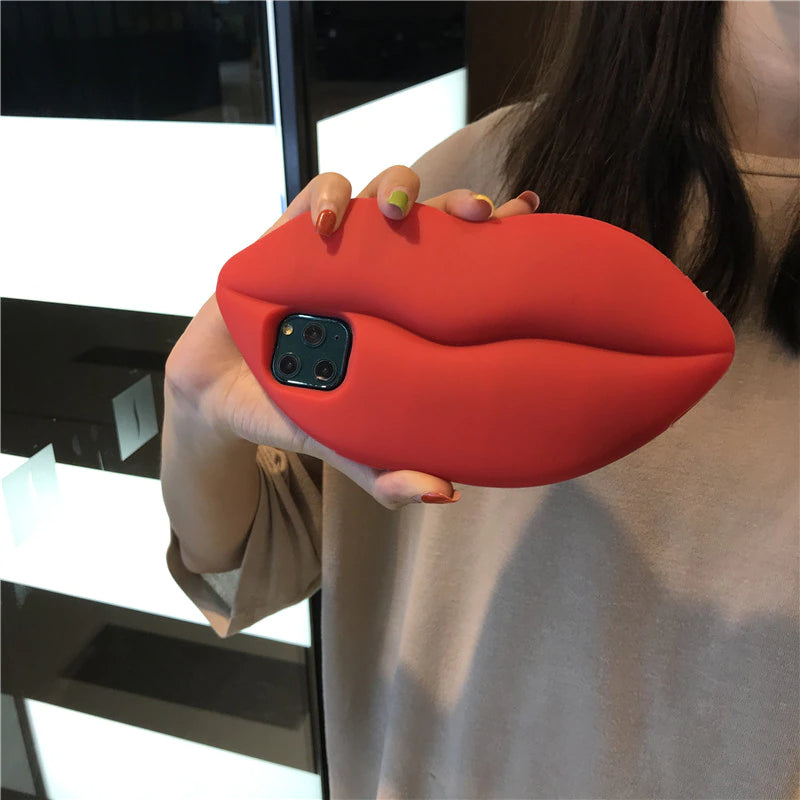 3D Big Red Lip Mouth Kiss Soft Silicone Shoulder Iphone Cases