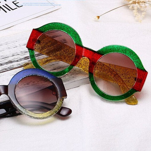 Designer Red Green Black Circle Sun Glasses - Image 0