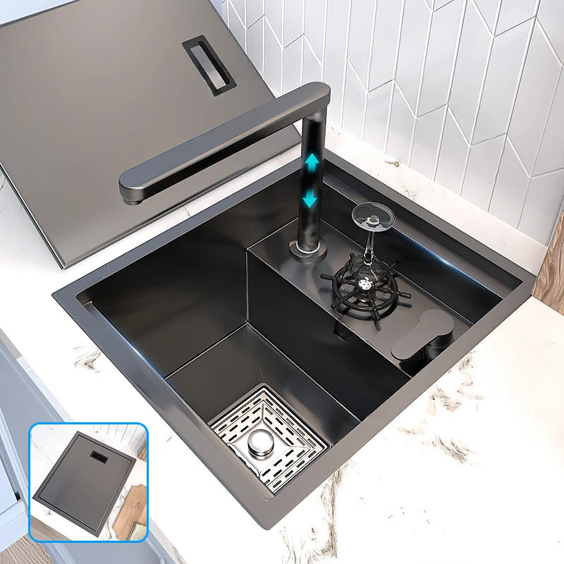 Hidden Cup Washer Sleek Stainless Steel Mini Sink