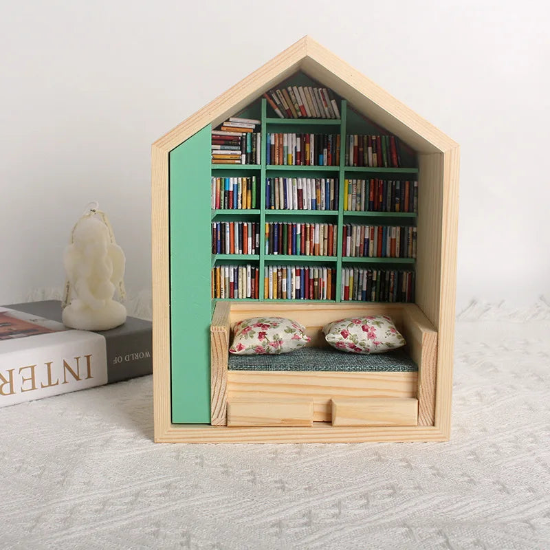 Wooden Library House Reading Nook Miniature - Image 2