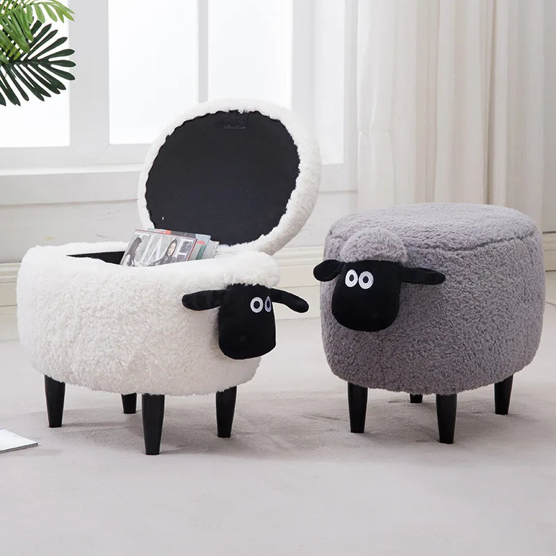 Fluffy Sheep Ottoman Organizer with Storage - Image 2