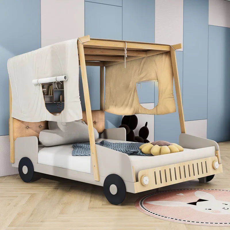Adventurous Car Solid Wood Kids Bed