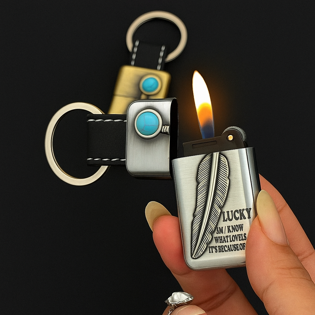 Turquoise Stone Vintage Metal Keychain Lighter - Image 6
