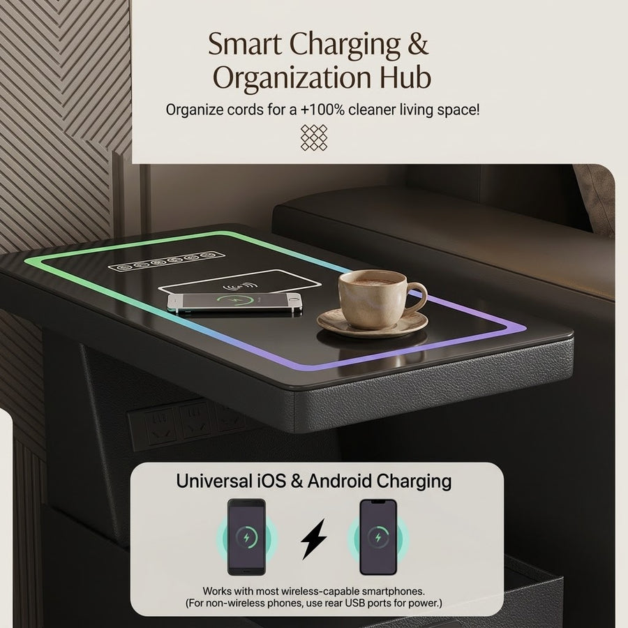 Drop Zone Smart Rolling Charging Storage Side Table