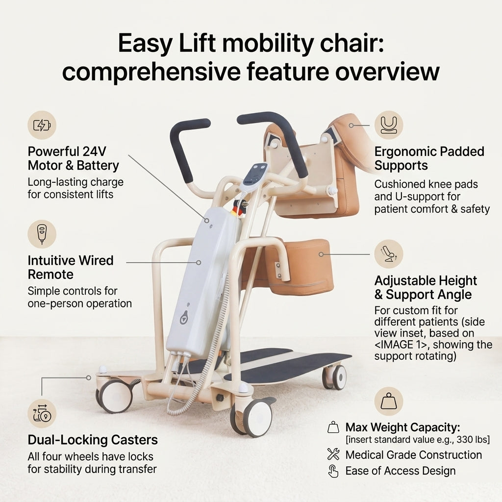 Easy Lift Patient Elderly Mobility Transfer Chair - Image 3