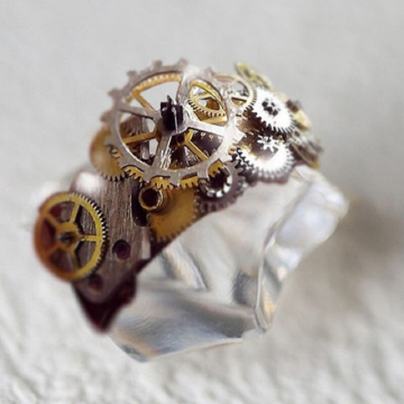 gear ring that moves Creative Gold Plated Mechanical Unisex Ring 10 / Gold