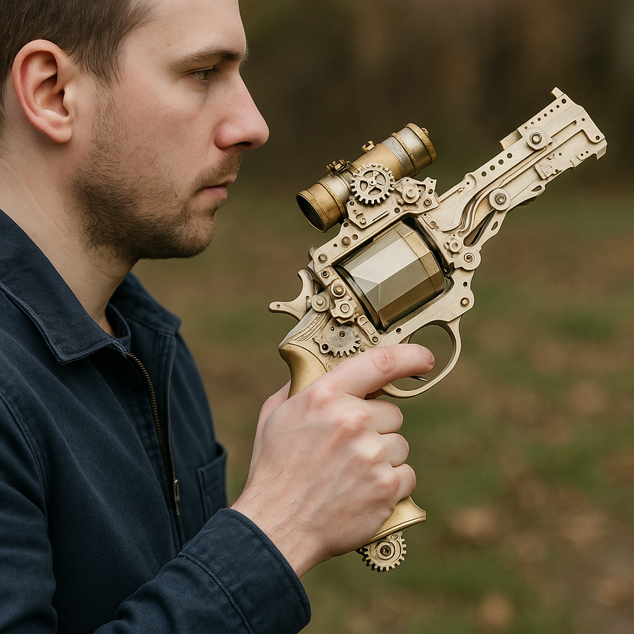 Mechanical Steampunk DIY Wooden Puzzle Toy Revolver - Image 2