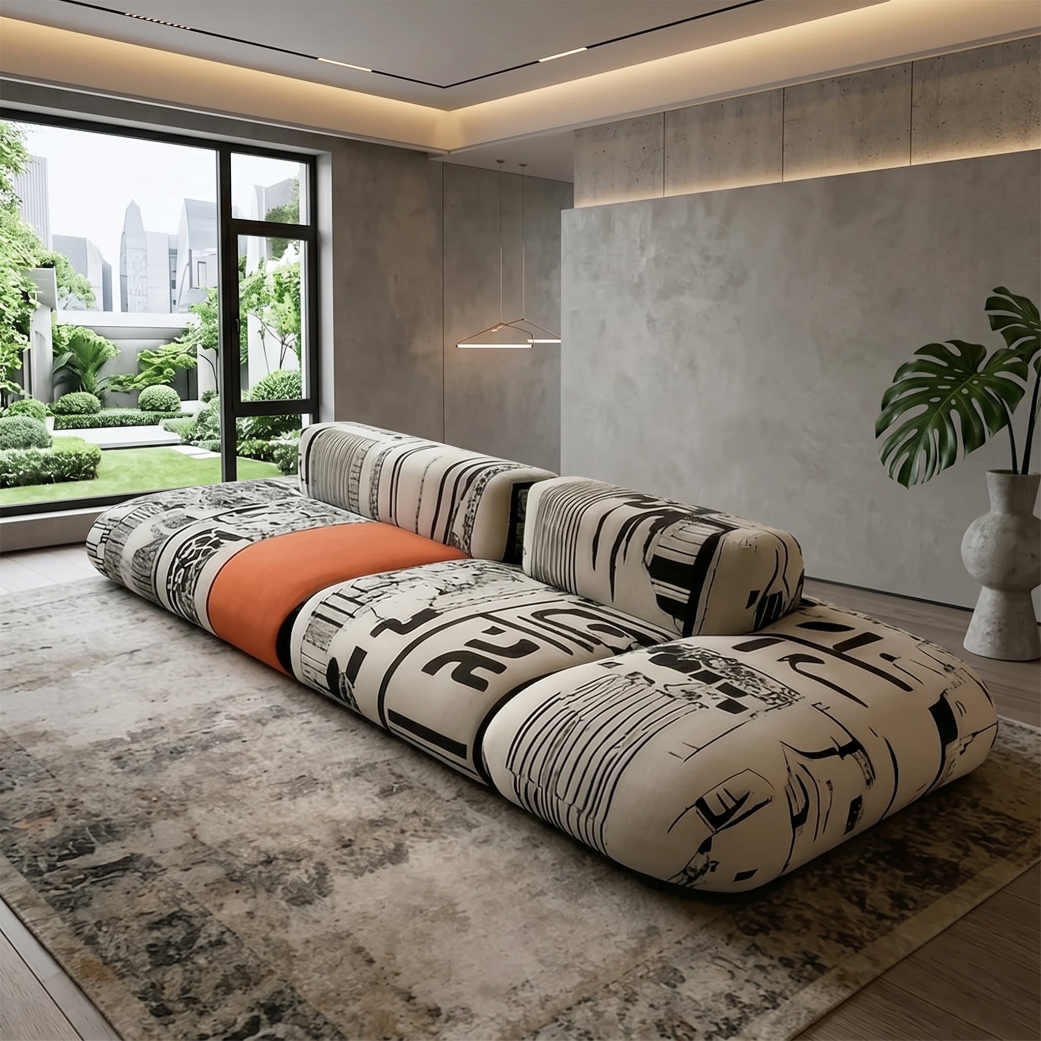 Art Sketch Kanji Bold Typography Modular Cloud Sofa - Image 1