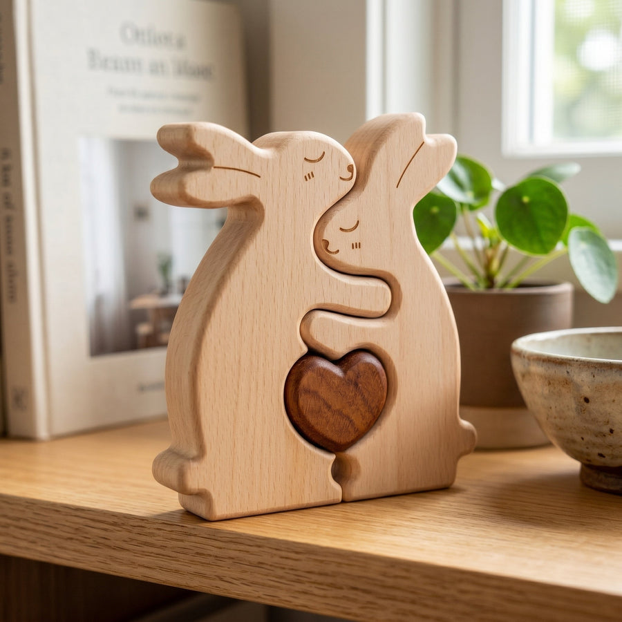 Bunny Family Wooden Puzzle Home Decor - Image 0