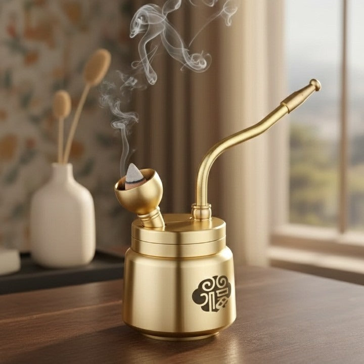 Artisan Brass Pipe Aromatherapy Incense Burner - Image 1
