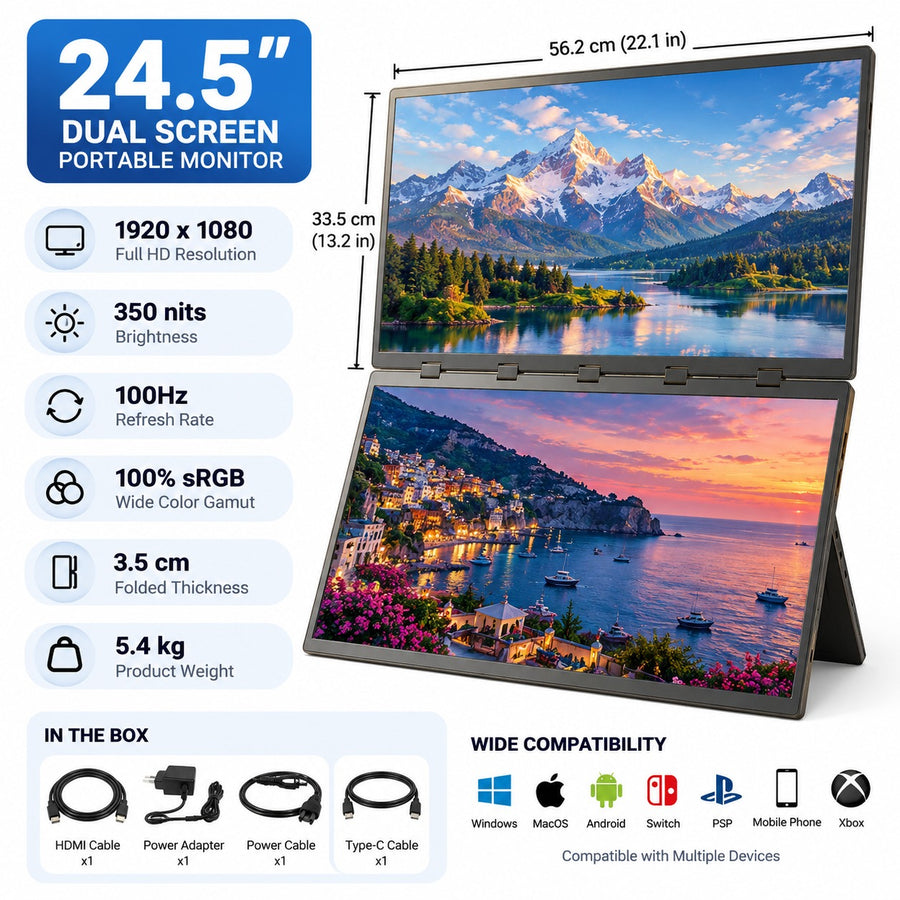 Zero Setup Dual Screen Portable Laptop Monitor