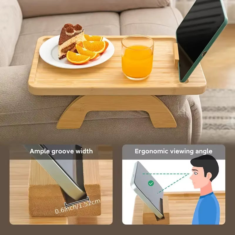 Wooden Clip-On Sofa Armrest Table Foldable Tray - Image 3
