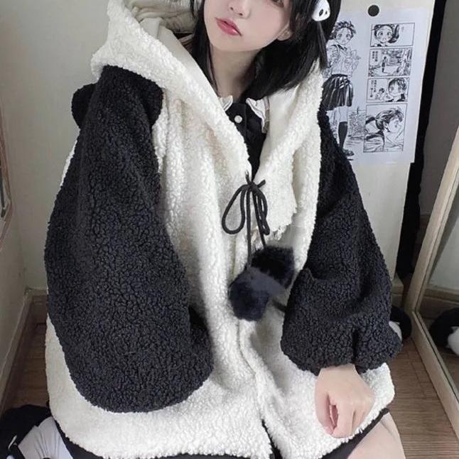 Cute Bear Ear Panda Winter Warm Hoodie - Image 3