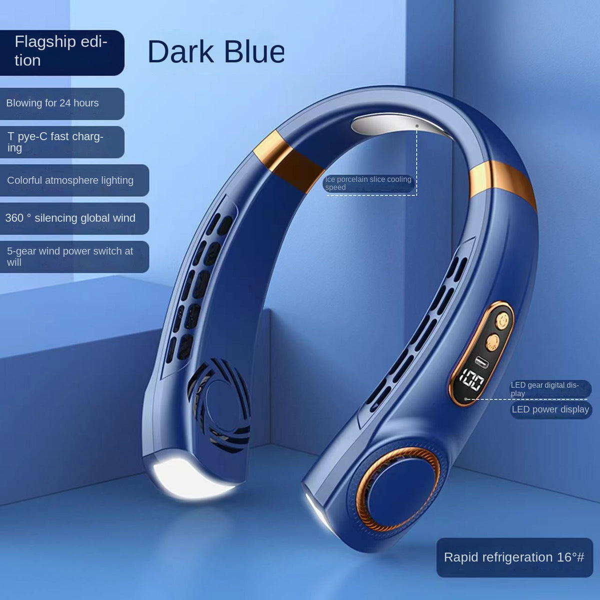 Digital Display Wearable Neck Fan