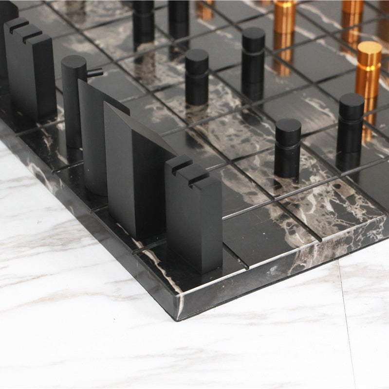 Modern Gold Black Marble Chess Board - Image 4