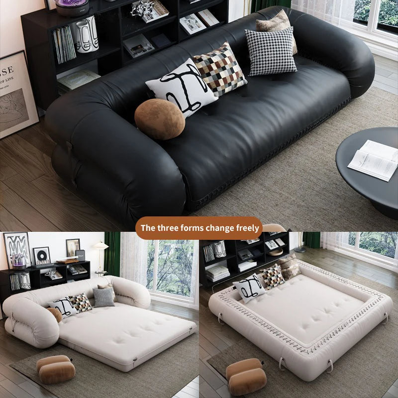 Multi-Fold Vintage Elegant Tatami Leather Sofa Bed - Image 3