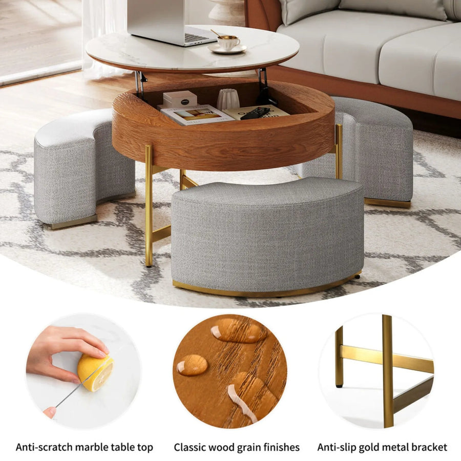 Ottoman Seating Liftable Wooden Coffee Table Set - Image 7