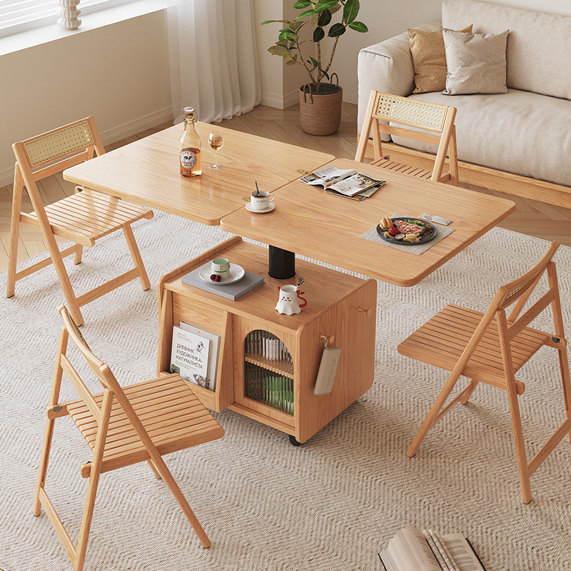 Japandi Natural Wood Liftable Wheeled Accent Table - Image 4