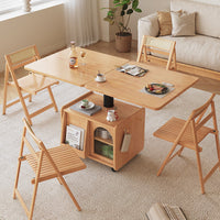 Japandi Natural Wood Liftable Wheeled Accent Table - Image 4