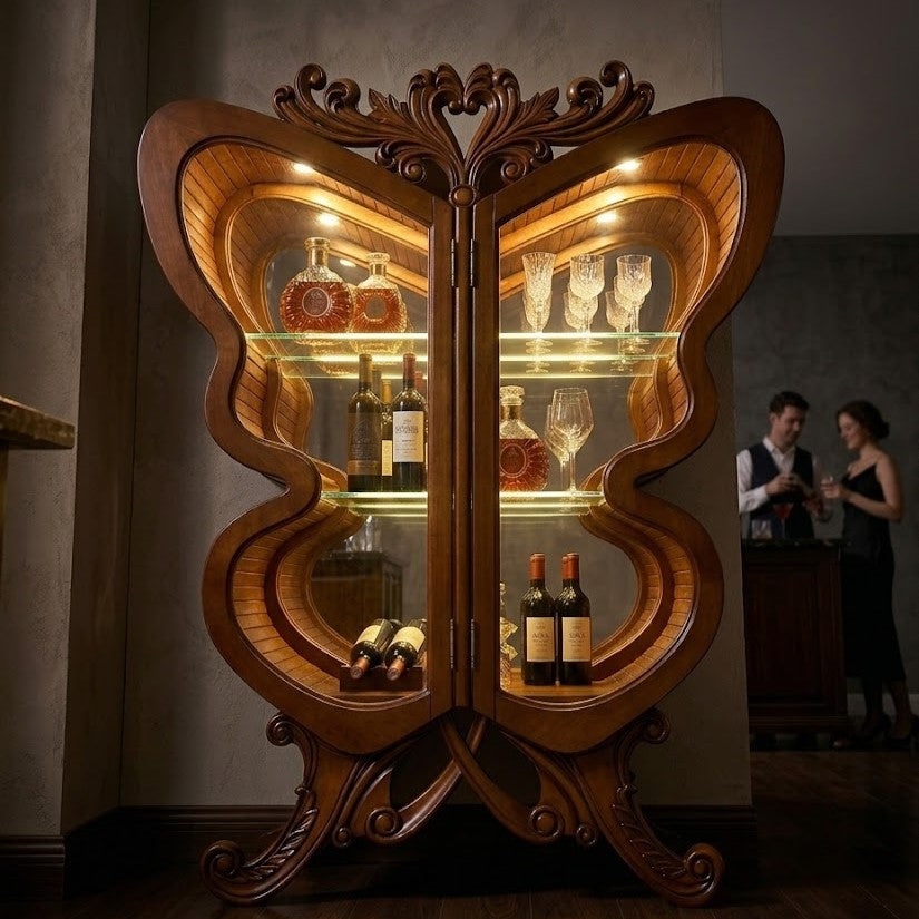 Butterfly Wing Wooden Wine Cabinet - Image 3