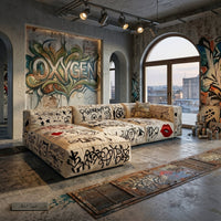 Street Art Graffiti Printed Sectional Sofa - Image 4
