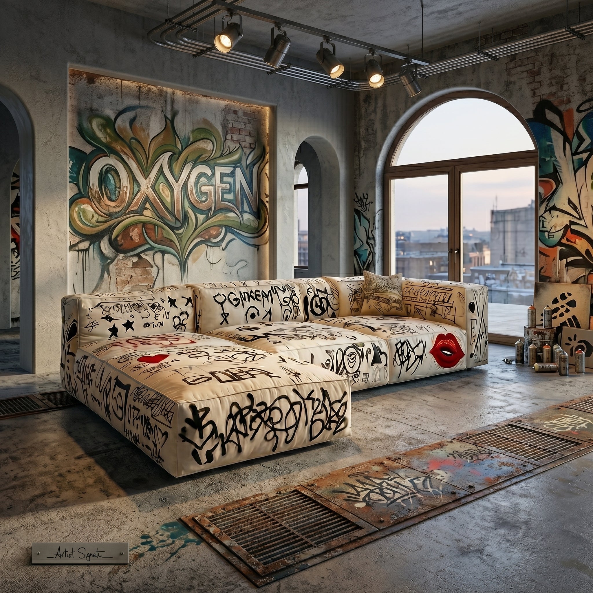 Street Art Graffiti Printed Sectional Sofa - Image 4