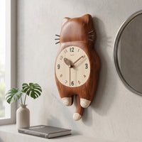 Tail Wagging Cat Shaped Wooden Wall Clock - Image 2