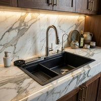 Black Sculpted Arc Workstation Modern Kitchen Sink - Image 1