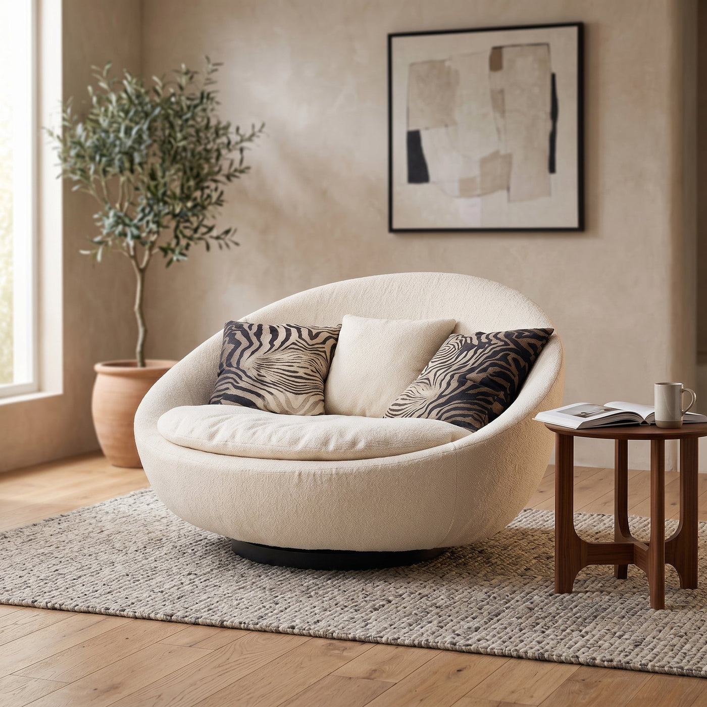 Ovetto Round Egg-Shaped Swivel Lounge Sofa Chair - Image 0