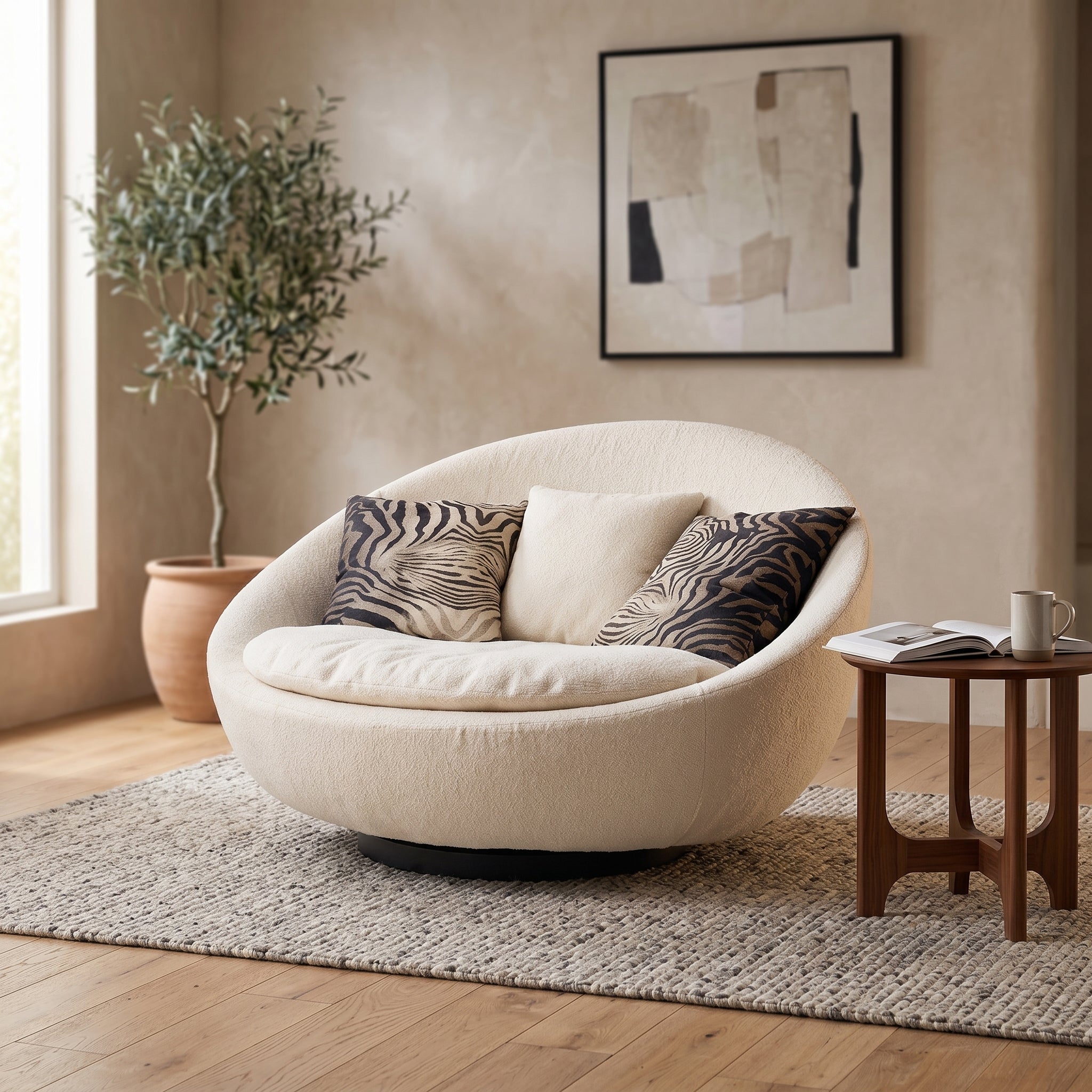 Ovetto Round Egg-Shaped Swivel Lounge Sofa Chair - Image 0