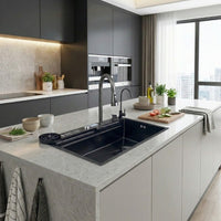 Black Sculpted Arc Workstation Modern Kitchen Sink - Image 4
