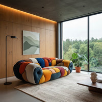 Colorful Mosaic Patchwork Curved Velvet Lounge Sofa - Image 2