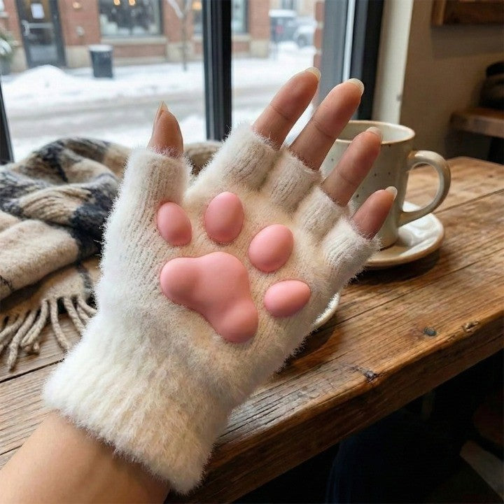 3D Cat Paw Soft Fingerless Gloves - Image 1