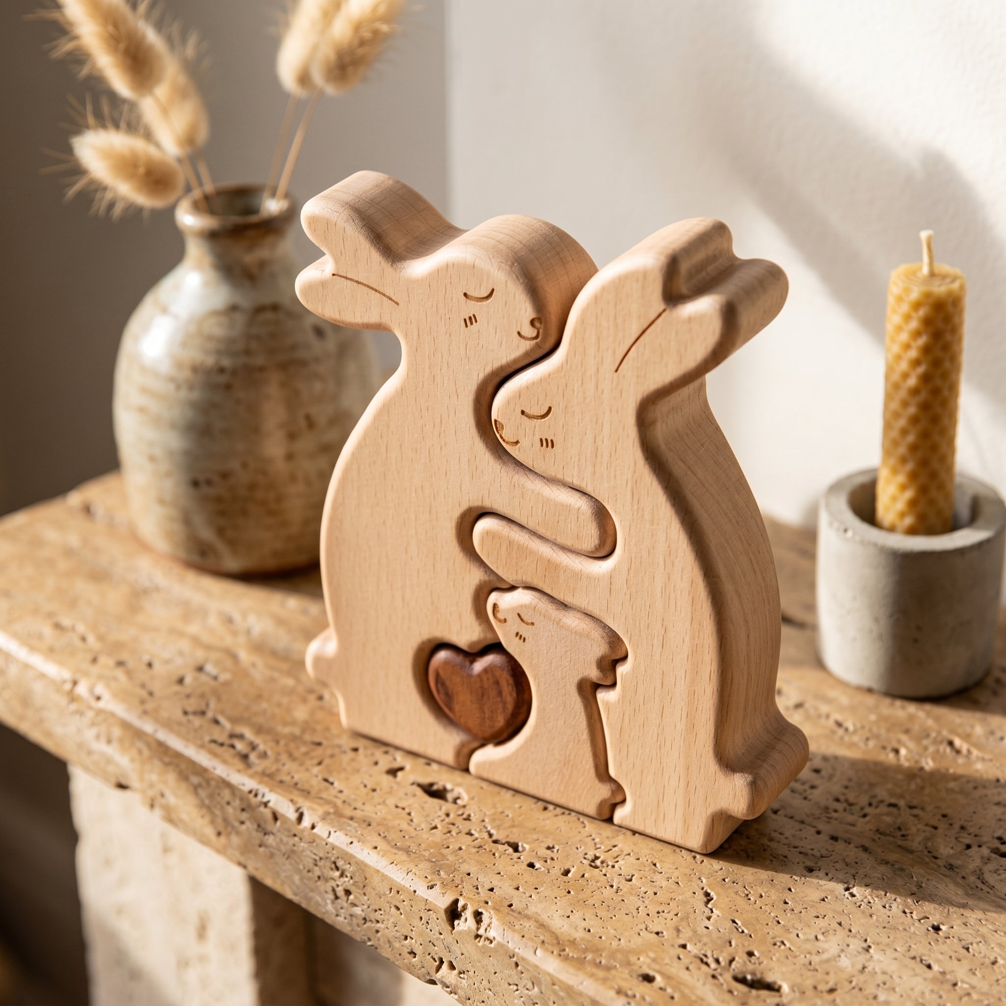 Bunny Family Wooden Puzzle Home Decor - Image 3