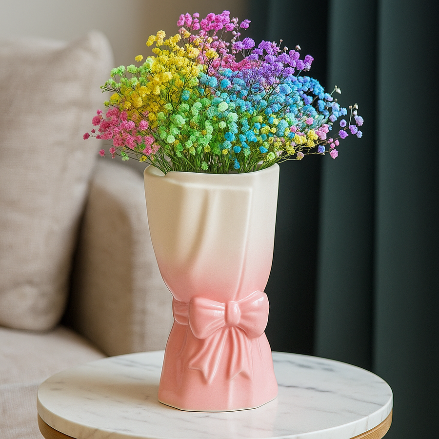 Ribbon Bow Ceramic Tabletop Flower Vase - Image 2