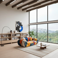 Colorful Mosaic Patchwork Curved Velvet Lounge Sofa - Image 6