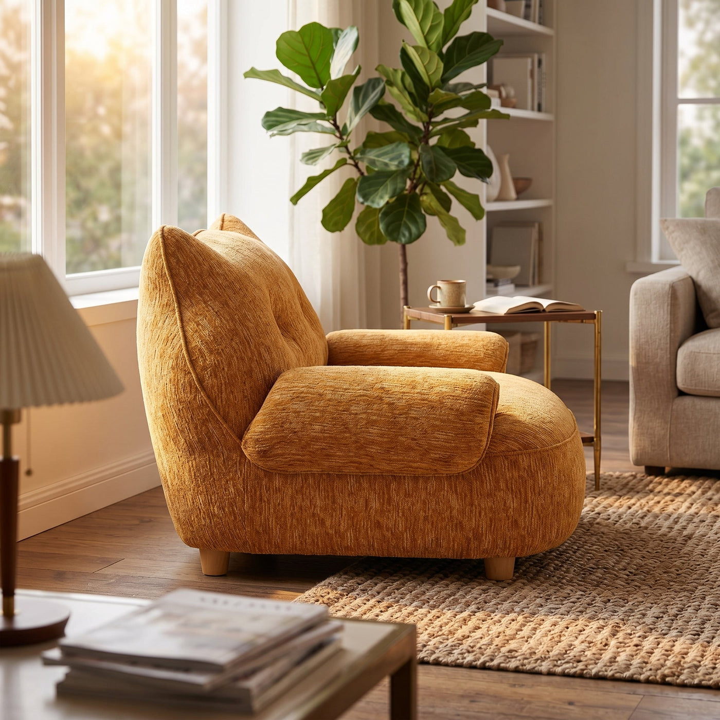 Cat Ear Minimalist Oversized Lounge Armchair - Image 4