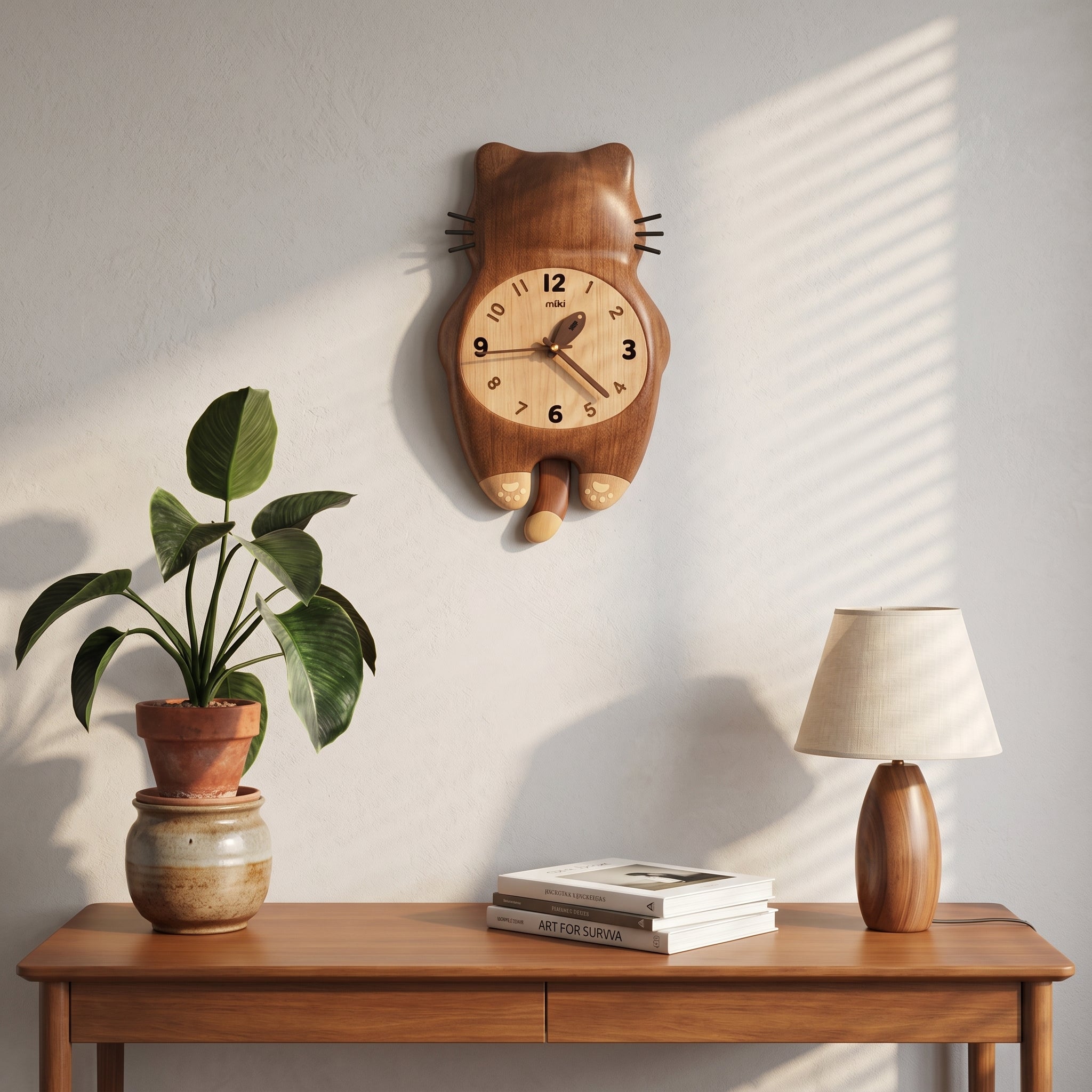 Tail Wagging Cat Shaped Wooden Wall Clock - Image 4
