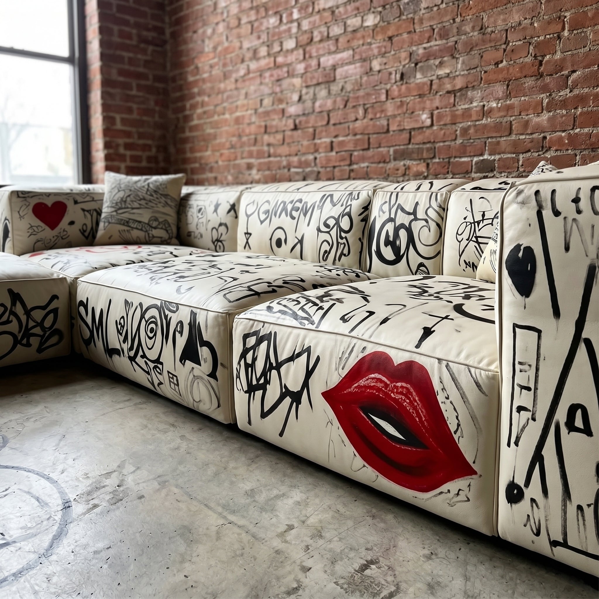 Street Art Graffiti Printed Sectional Sofa - Image 2