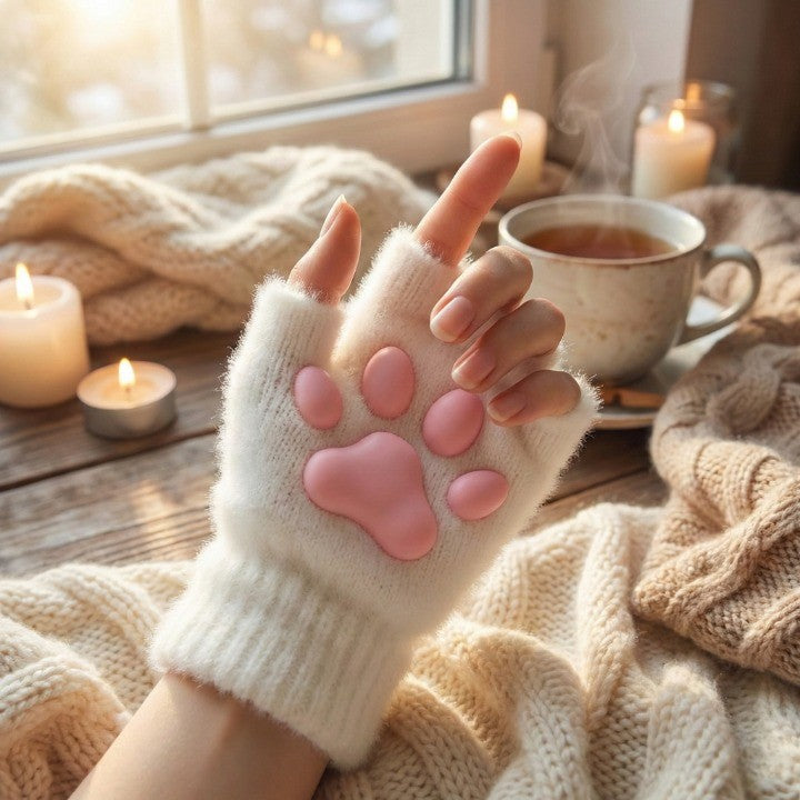 3D Cat Paw Soft Fingerless Gloves - Image 0