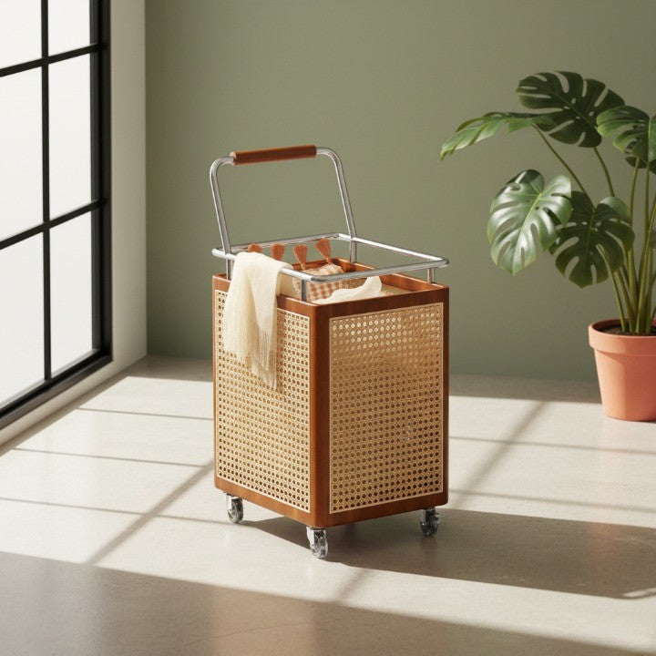 Nordic Rattan Style Rolling Storage Basket - Image 0