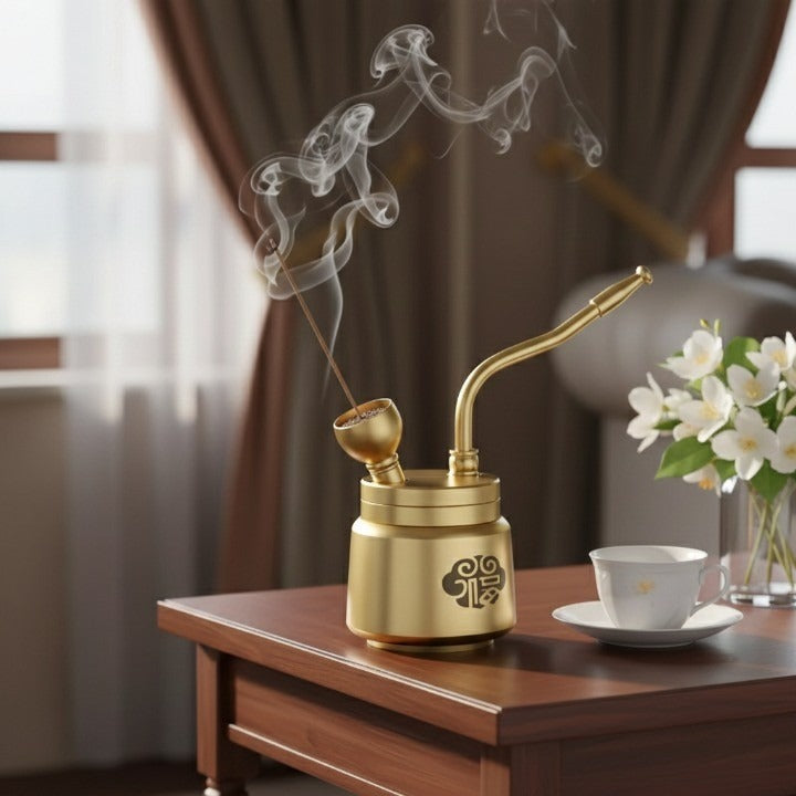 Artisan Brass Pipe Aromatherapy Incense Burner - Image 2