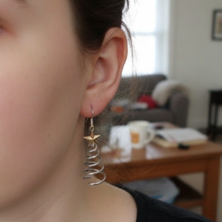 Spiral Christmas Tree Dangle Earrings - Image 4