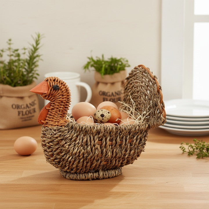 Handcrafted Natural Woven Turkey Shape Basket - Image 1
