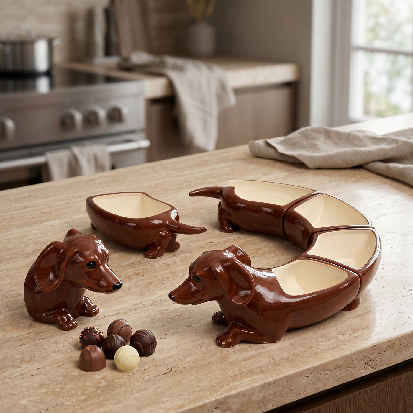 Good Boy Five-Piece Dachshund Ceramic Snack Serving Plate Set - Image 2