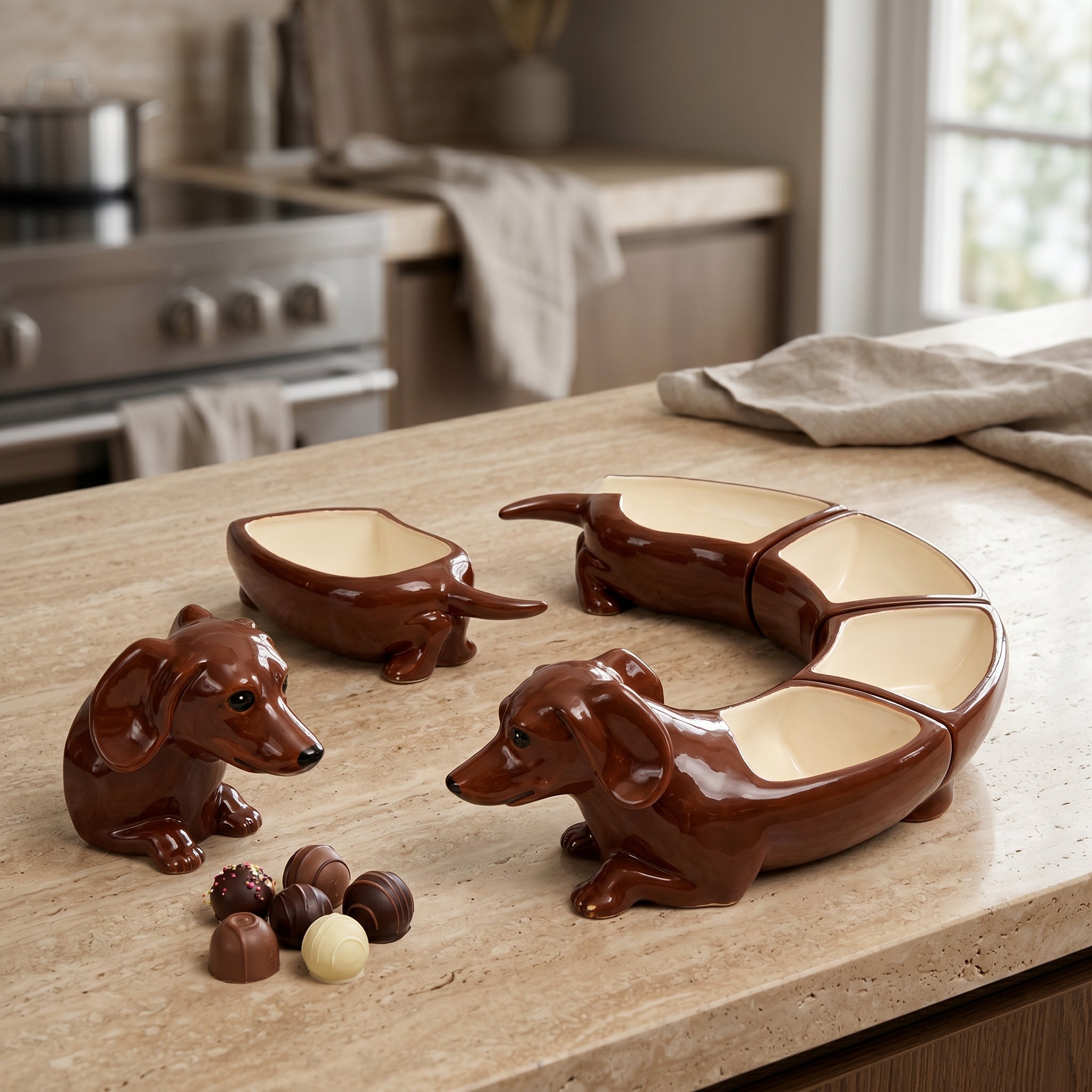 Good Boy Five-Piece Dachshund Ceramic Snack Serving Plate Set - Image 2