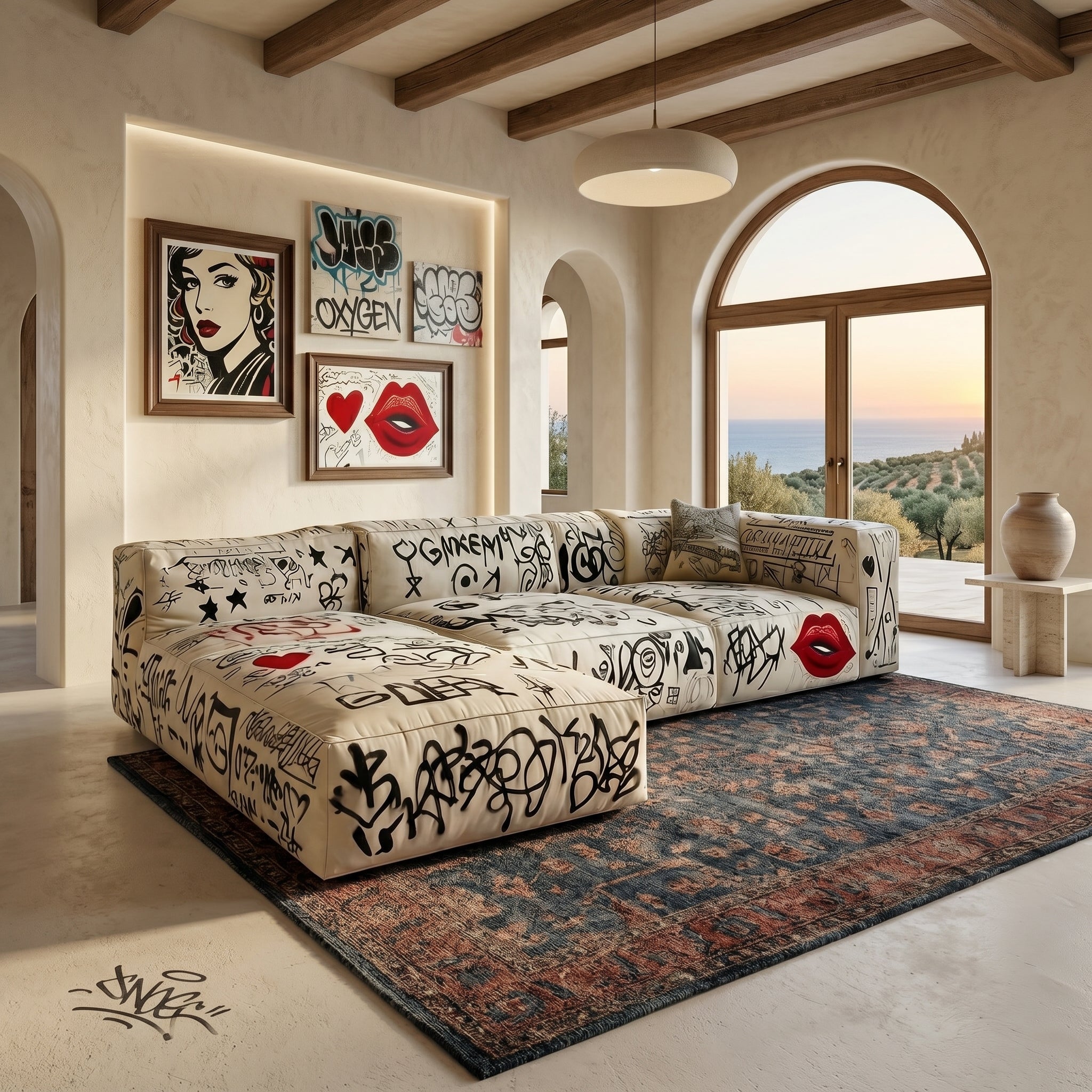 Street Art Graffiti Printed Sectional Sofa - Image 1