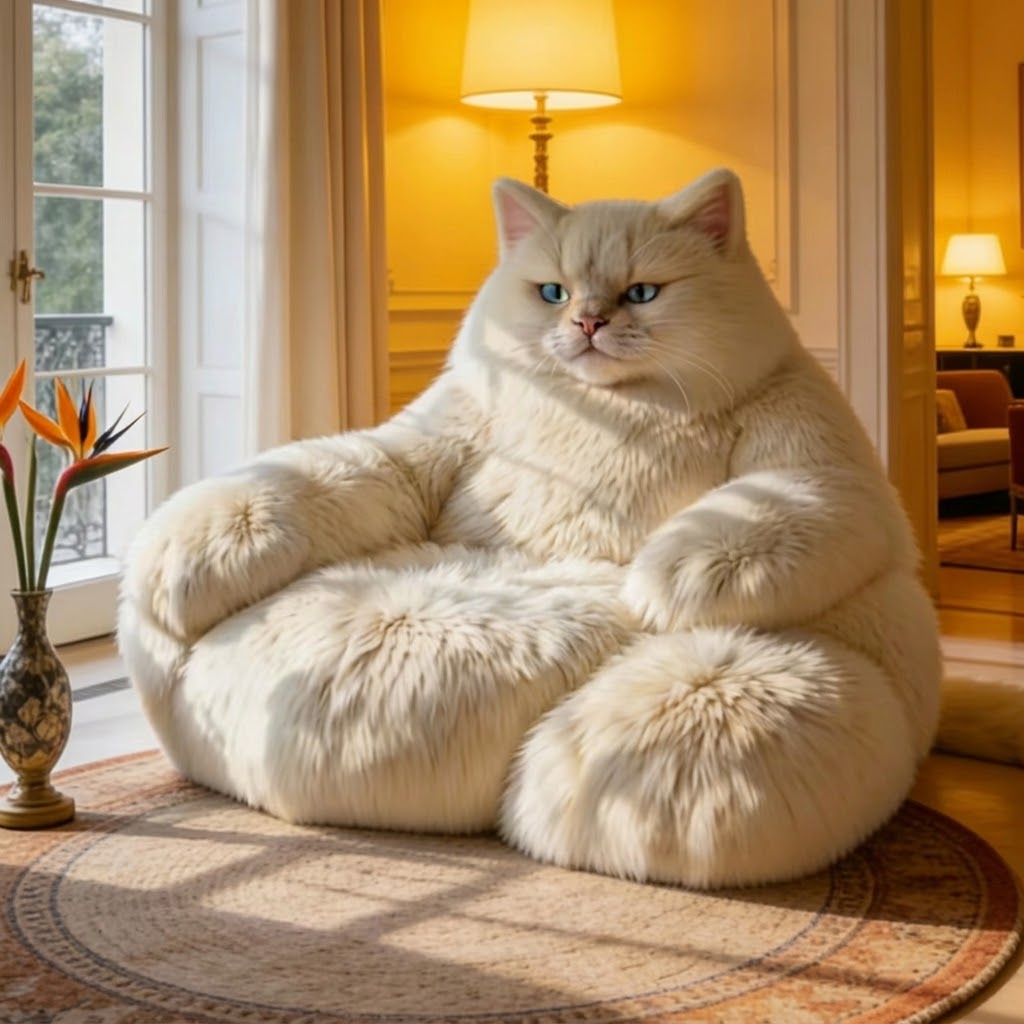 Lazy Giant White Cat Plush Lounge Sofa - Image 3