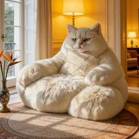 Lazy Giant White Cat Plush Lounge Sofa - Image 3